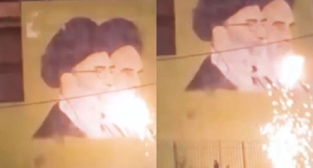 İranda Xomeyninnin şəkili yandırıldı - VİDEO